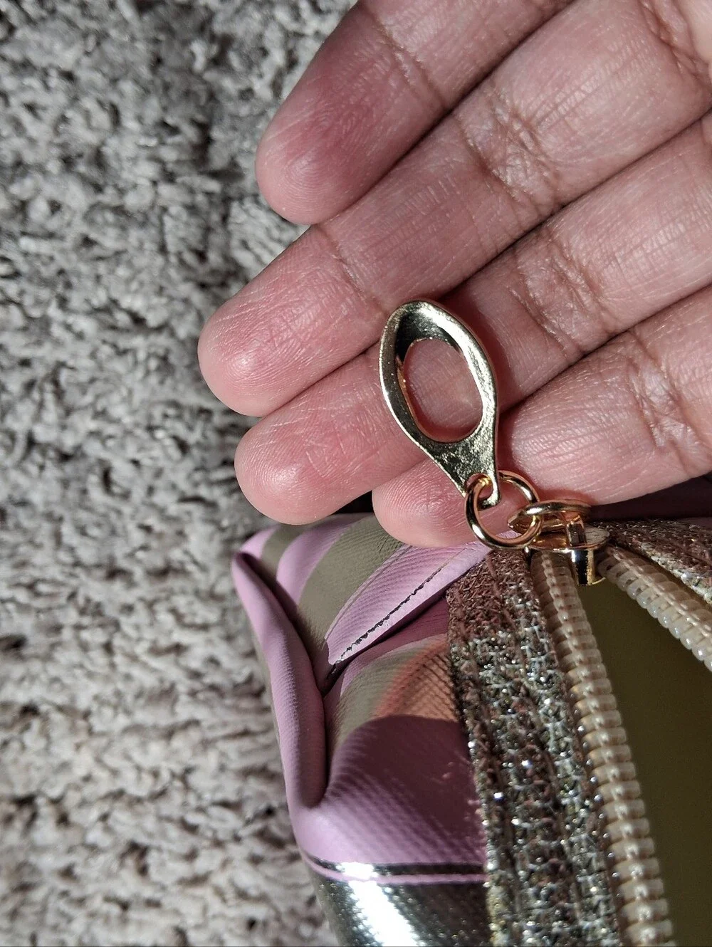 Pink & Gold Striped Cosmetic Wristlet